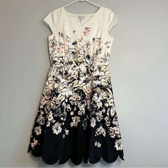 Isaacmizrahi Cap Sleeve fit & Flare Floral Midi Dress White Pocket Sz 6 Lined - Picture 1 of 12